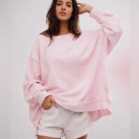 FREE PEOPLE CAMDEN Pink Tulle OVERSIZED PULLOVER Sweatshirt We the Free - Picture 4 of 8